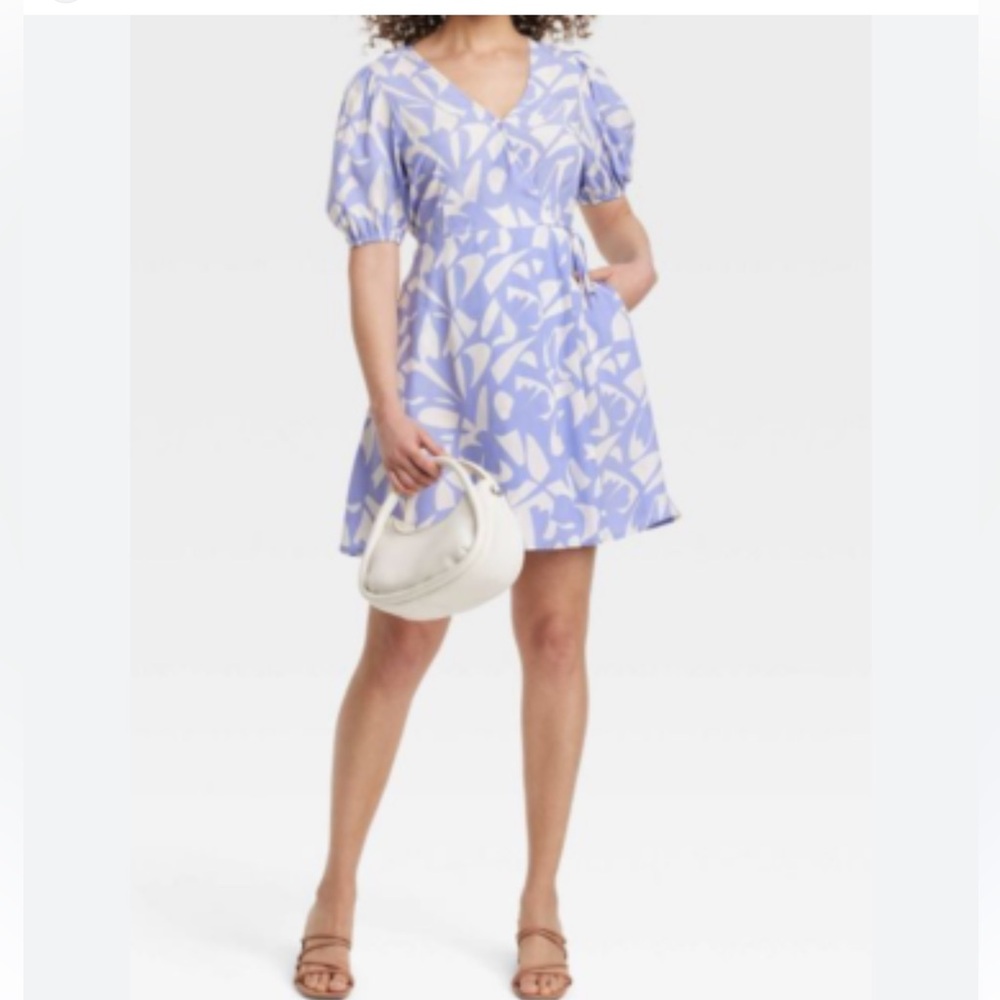 NWOT A New Day Women's Balloon Short Sleeve Dress    Blue print.   S